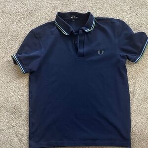 Fred Perry Polo Shirt in Deep Blue with Striped Accents size M